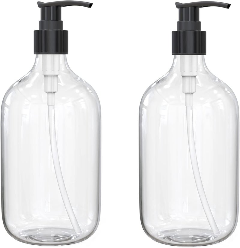 BallHull 10 Ounce Clear Plastic Pump Bottle Dispenser, Refillable Empty Bottle Container with Pump for Essential Oil Soap Lotion Shampoo, 2 Pcs - Image 1